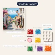 Riviera, Balcony Over the Gulf Diamond Painting – kit contents