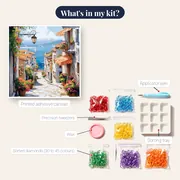 Riviera, Shaded Corners of the South Diamond Painting – kit contents