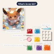 Pokémon Diamond Painting Eevee Autumn Bath – kit contents