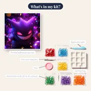 Pokémon Diamond Painting Gengar Mischievous Laugh – kit contents