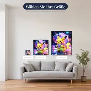 Diamond Painting Pokémon Pikachu im rosa Regen – verfügbare Größen