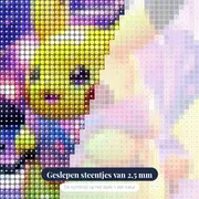 Diamond Painting Pokémon Pikachu Roze Regenbui – close-up van de steentjes