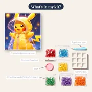 Pokémon Diamond Painting Pikachu Running in the Rain – kit contents