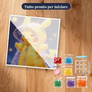 Diamond Painting Pokémon Pikachu Corsa sotto la Pioggia – kit pronto per iniziare