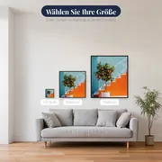 Orangenbaum im Topf auf blauer Terrasse Diamantmalerei – verfügbare Größen