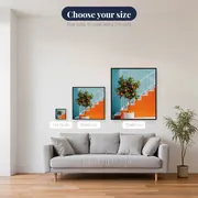 Potted Orange Tree on Blue Terrace Diamond Painting – available sizes