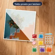 Arance in vaso su terrazza blu Diamond Painting – kit pronto per iniziare