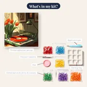 Retro Record Player and Red Tulips Diamond Painting – kit contents