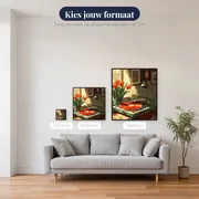 Retro platenspeler en rode tulpen diamond painting – beschikbare formaten