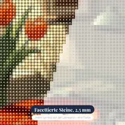 Retro-Plattenspieler und rote Tulpen Diamond Painting – Nahaufnahme der Steine