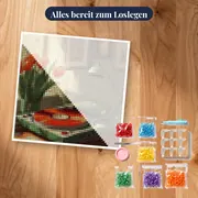 Retro-Plattenspieler und rote Tulpen Diamond Painting – Set bereit zum Loslegen