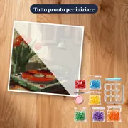 Giradischi vintage e tulipani rossi Diamond Painting – kit pronto per iniziare