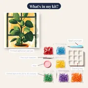 Indoor Green Plant in Front of Window Diamond Painting – kit contents