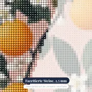 Orangenblütenzweig auf rosa Hintergrund Diamantmalerei – Nahaufnahme der Steine