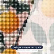 Oranjebloesemtak op roze achtergrond Diamond Painting – close-up van de steentjes