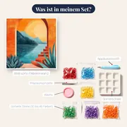 Mediterraner Bogen am Meer bei Sonnenuntergang Diamantmalerei – Inhalt des Sets