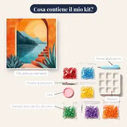 Arco mediterraneo sul mare al tramonto Diamond Painting – contenuto del kit