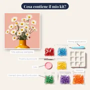 Margherite bianche in un vaso giallo Diamond Painting – contenuto del kit
