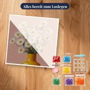 Weiße Gänseblümchen in einer gelben Vase Diamantmalerei – Set bereit zum Loslegen
