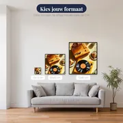 Vintage ontbijt met gele platenspeler en croissants - Diamond Painting – beschikbare formaten