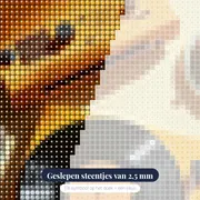 Vintage ontbijt met gele platenspeler en croissants - Diamond Painting – close-up van de steentjes