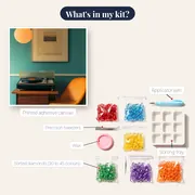 Vintage Turntable and Retro Orange Armchair Diamond Painting – kit contents