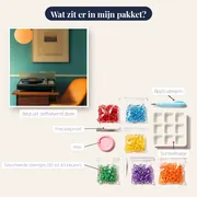 Retro platenspeler met oranje fauteuil diamond painting – inhoud van het pakket