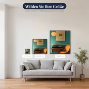 Vintage-Plattenspieler und Retro-Orangefarbener Sessel Diamond Painting – verfügbare Größen