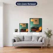 Retro platenspeler met oranje fauteuil diamond painting – beschikbare formaten