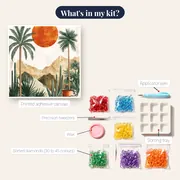 Potted Palm Oasis and Desert Mountains Diamond Painting – kit contents