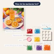 Saftflasche und geschnittene Orangen Diamantmalerei – Inhalt des Sets
