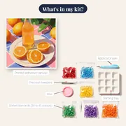 Juice Bottle and Sliced Oranges Diamond Painting – kit contents