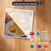 Bottiglia di succo e arance affettate Diamond Painting – kit pronto per iniziare