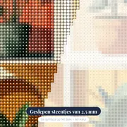 Collage van vier groene kamerplanten in potten Diamond Painting – close-up van de steentjes