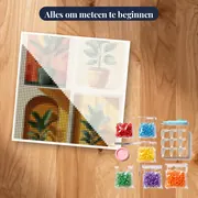 Collage van vier groene kamerplanten in potten Diamond Painting – pakket klaar om te beginnen
