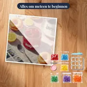 Diamantschilderij Zelfgemaakte Aardbeienjam, Donuts en Koffie – pakket klaar om te beginnen