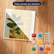 Pianta verde minimalista davanti alla finestra Diamond Painting – kit pronto per iniziare