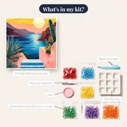Blue Tile Staircase at Sunset Over the Sea Diamond Painting – kit contents