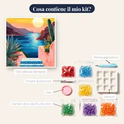 Scala di piastrelle blu al tramonto sul mare Diamond Painting – contenuto del kit