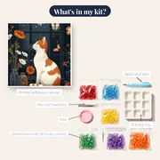 White and Ginger Cat Watching the Night at the Window Diamond Painting – kit contents