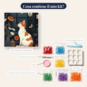 Gatto bianco e rosso osserva la notte alla finestra Diamond Painting – contenuto del kit