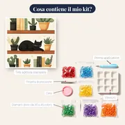 Gatto nero addormentato su mensola di libri e cactus Diamond Painting – contenuto del kit