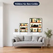 Schwarze schlafende Katze auf einem Bücher- und Kaktusregal Diamond Painting – verfügbare Größen