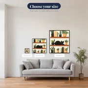 Sleeping Black Cat on a Bookshelf with Cacti Diamond Painting – available sizes