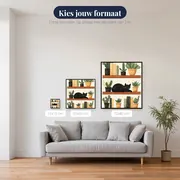 Zwarte slapende kat op boekenplank met cactussen diamond painting – beschikbare formaten