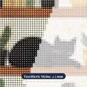 Schwarze schlafende Katze auf einem Bücher- und Kaktusregal Diamond Painting – Nahaufnahme der Steine