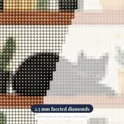 Sleeping Black Cat on a Bookshelf with Cacti Diamond Painting – diamond close-up