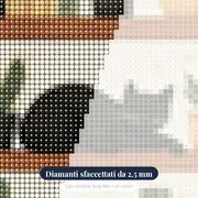 Gatto nero addormentato su mensola di libri e cactus Diamond Painting – primo piano dei diamanti