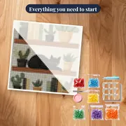 Sleeping Black Cat on a Bookshelf with Cacti Diamond Painting – kit ready to start