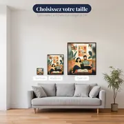 Couple lisant un livre avec son chat noir sur le canapé – tailles disponibles